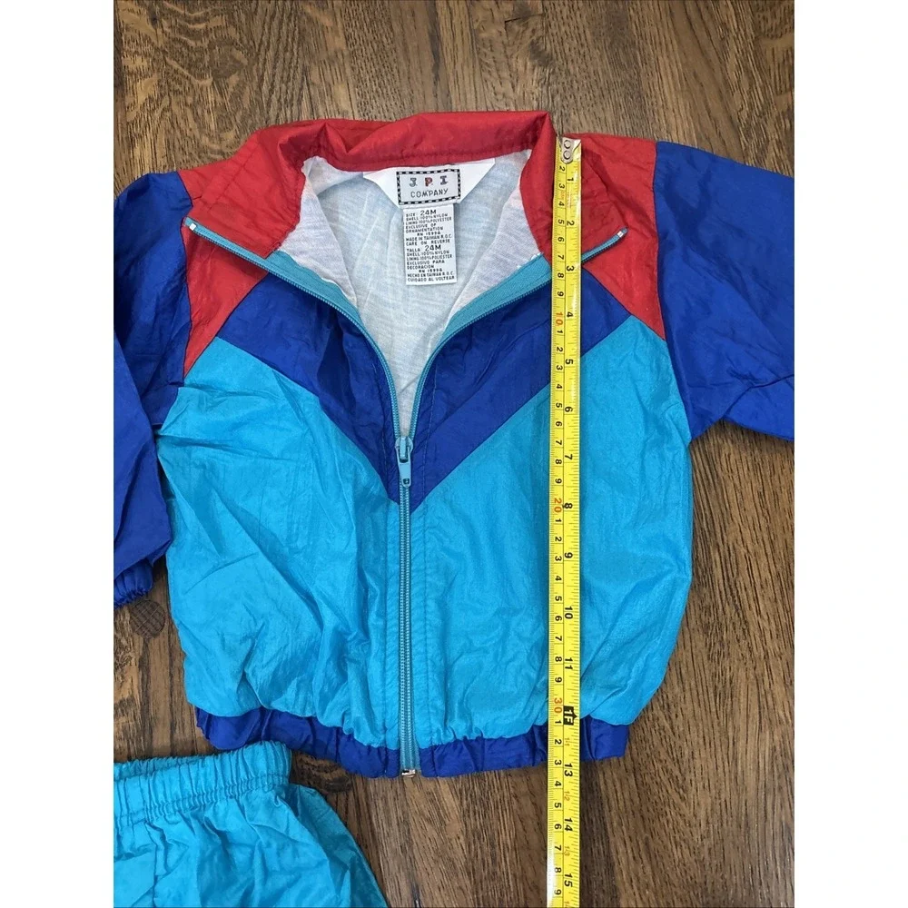vintage toddler track suit windsuit  1990s 24 month Teal Red Blue